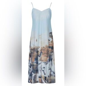 Baja East Sky Blue and Beige Coastal Print Slip Maxi Dress